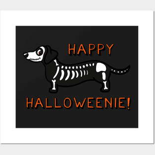 Happy Halloweenie Dachshund Skeleton Posters and Art